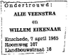 Ondertrouwadvertentie: Alie Veenstra en Willem Eikenaar