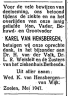 Krant: Dankadvertentie Karel van Hensbergen