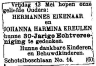 Huwelijksadvertentie: Hermannes Eikenaar en Johanna Harmina Kreulen, 30 jaar