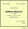 Overlijdensadvertentie: Willem Eikenaar