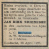 Krant: Overlijdensadvertentie Jan Dirk Brienesse