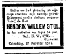 Overlijdensadvertentie: Hendrik Willem Stol