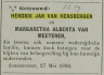 Huwelijksadvertentie: Hendrik Jan van Hensbergen en Margaretha Alberta van Meeteren