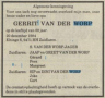 Overlijdensadvertentie: Gerrit van der Worp