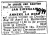 Huwelijksadvertentie: Jan Eikenaar en Anneke la Rose