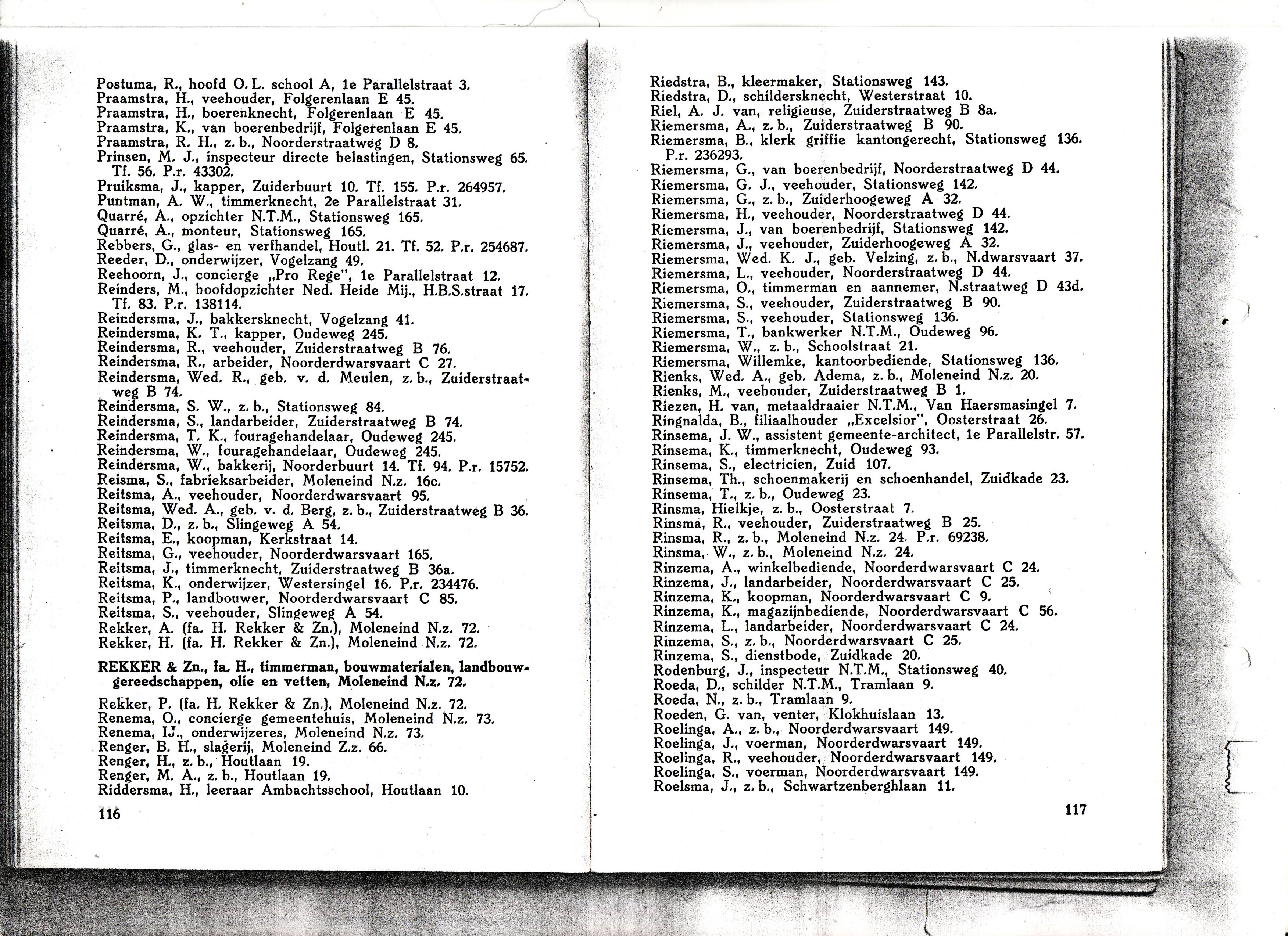 Adresgegevens uit het Adresboek voor Friesland uit 1936